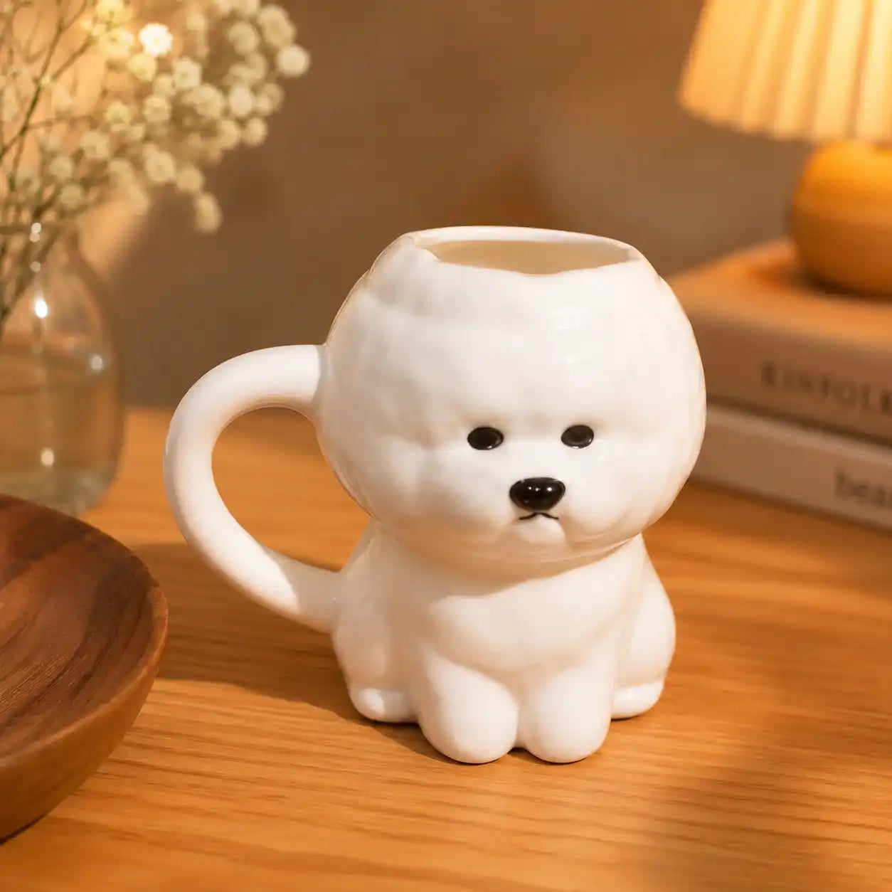 Cute Bichon and Teddy Ceramic Mugs with Single Ear Handle 400Ml Capacity