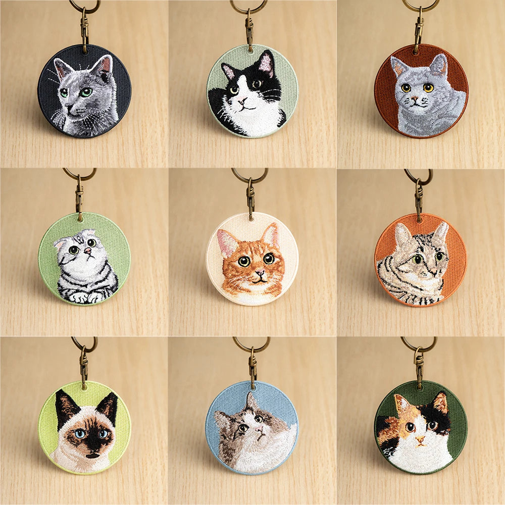 Cute Cartoon Cat Keychain Double-Sided Embroidered - Garfield British Shorthair Pendant Pet Bag Accessories Gift for Men Women