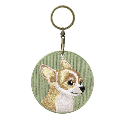 Double-Sided Embroidered Dog Keychain-Corgi Husky Poodle Border Collie Bag Pendant Cute Puppy Pet Accessories Gift for Men Women