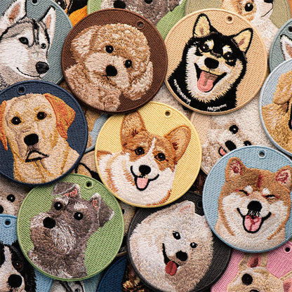 Double-Sided Embroidered Dog Keychain-Corgi Husky Poodle Border Collie Bag Pendant Cute Puppy Pet Accessories Gift for Men Women