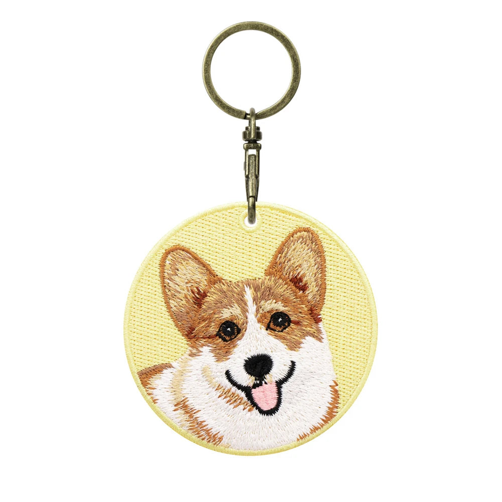 Double-Sided Embroidered Dog Keychain-Corgi Husky Poodle Border Collie Bag Pendant Cute Puppy Pet Accessories Gift for Men Women