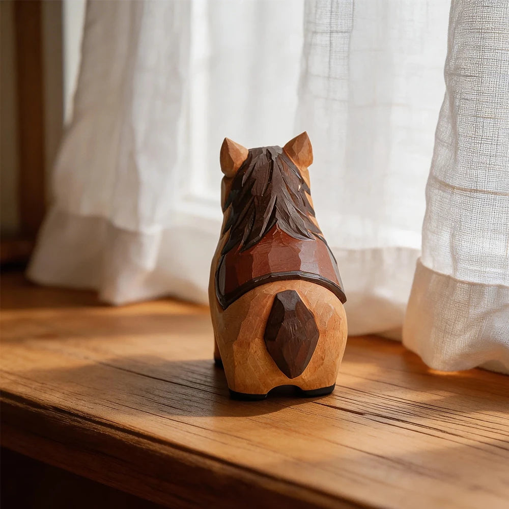 Cute Handmade Decorative Wooden Horse Figurine Animal Carving Ornament Statue Carving Home Room Desktop Accessories Decor Gift