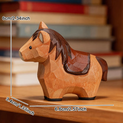 Cute Handmade Decorative Wooden Horse Figurine Animal Carving Ornament Statue Carving Home Room Desktop Accessories Decor Gift