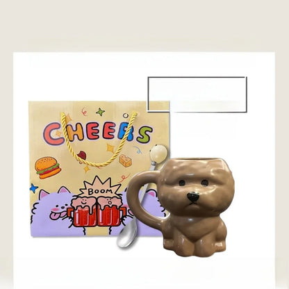 Cute Creative Small Dog Ceramic Mugs Office Coffee Cups Birthday Gifts Couples Cups Home Daily Use 400Ml-450Ml Capacity