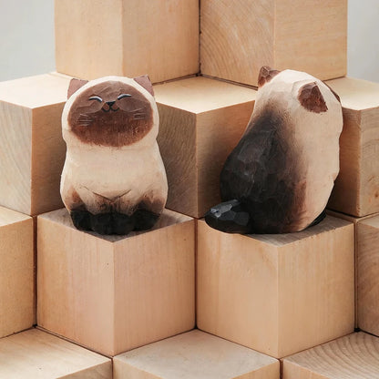 Handcrafted Wood Carving Kitten Statue Desk Accessories Cute Cat Figurine Home Decor Animal Car Ornament Home Room Decoration