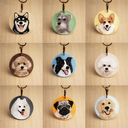 Double-Sided Embroidered Dog Keychain-Corgi Husky Poodle Border Collie Bag Pendant Cute Puppy Pet Accessories Gift for Men Women