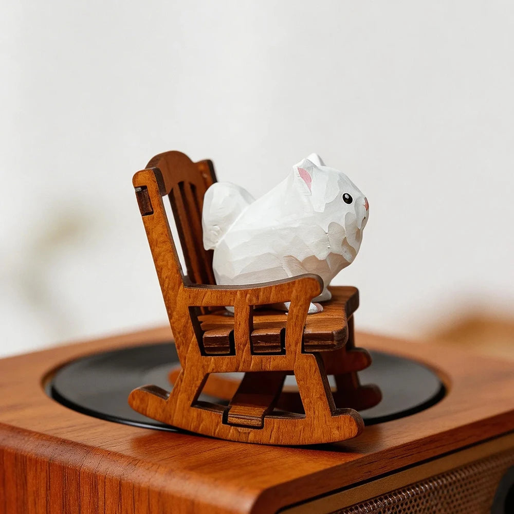 Hand Carved Decorative Wooden Samoyed Figurine Mini Cute Dog Puppy Statue Ornament Home Desk Wood Art Decor Gift for Dog Lovers