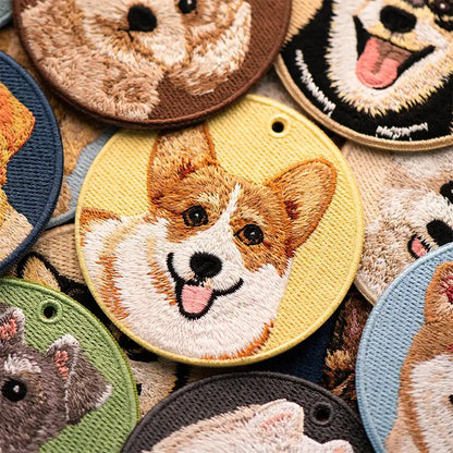 Double-Sided Embroidered Dog Keychain-Corgi Husky Poodle Border Collie Bag Pendant Cute Puppy Pet Accessories Gift for Men Women