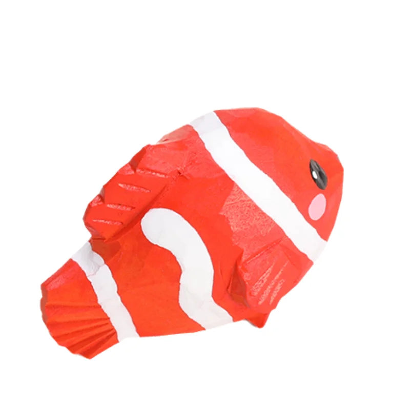 Hand Carved Wooden Clownfish Figurine Cute Striped Yellow Blue Red Fish Ornament Statue Sea Animal Home Decor Creative Gift