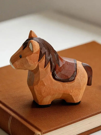 Cute Handmade Decorative Wooden Horse Figurine Animal Carving Ornament Statue Carving Home Room Desktop Accessories Decor Gift