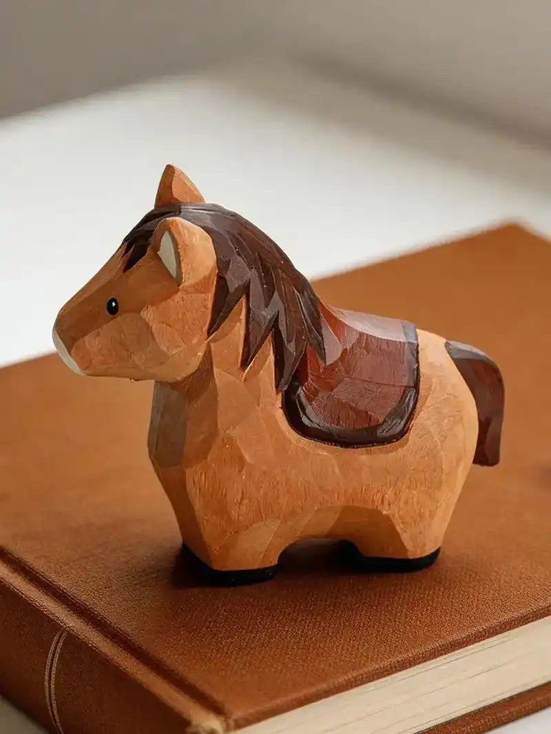 Cute Handmade Decorative Wooden Horse Figurine Animal Carving Ornament Statue Carving Home Room Desktop Accessories Decor Gift