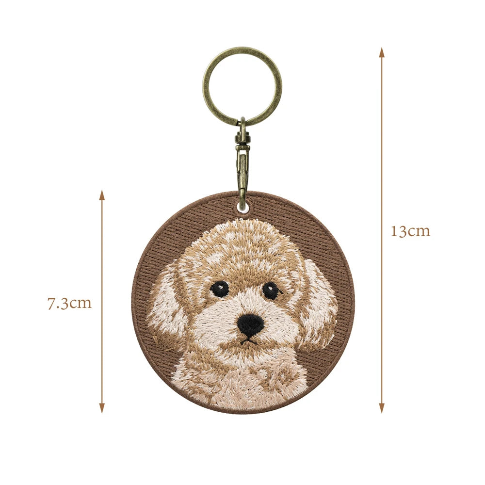 Double-Sided Embroidered Dog Keychain-Corgi Husky Poodle Border Collie Bag Pendant Cute Puppy Pet Accessories Gift for Men Women