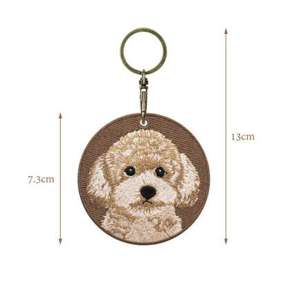 Double-Sided Embroidered Dog Keychain-Corgi Husky Poodle Border Collie Bag Pendant Cute Puppy Pet Accessories Gift for Men Women
