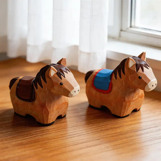 Cute Handmade Decorative Wooden Horse Figurine Animal Carving Ornament Statue Carving Home Room Desktop Accessories Decor Gift