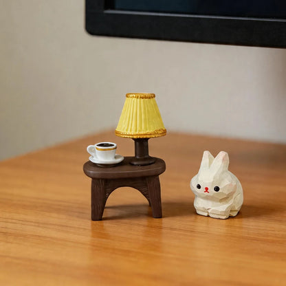 Hand Carved Wooden Rabbit Figurine Cute Mini Bunny Statue Natural Wood Animal Sculpture for Home Office Desk Easter Decor Gift
