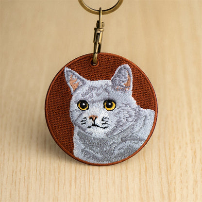 Cute Cartoon Cat Keychain Double-Sided Embroidered - Garfield British Shorthair Pendant Pet Bag Accessories Gift for Men Women