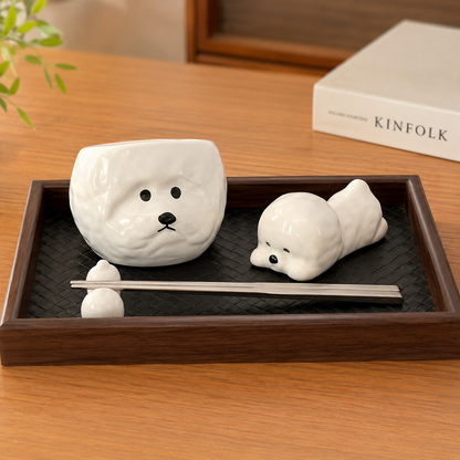 Cute Bichon Puppy Ceramic Chopstick Holder or Bowl