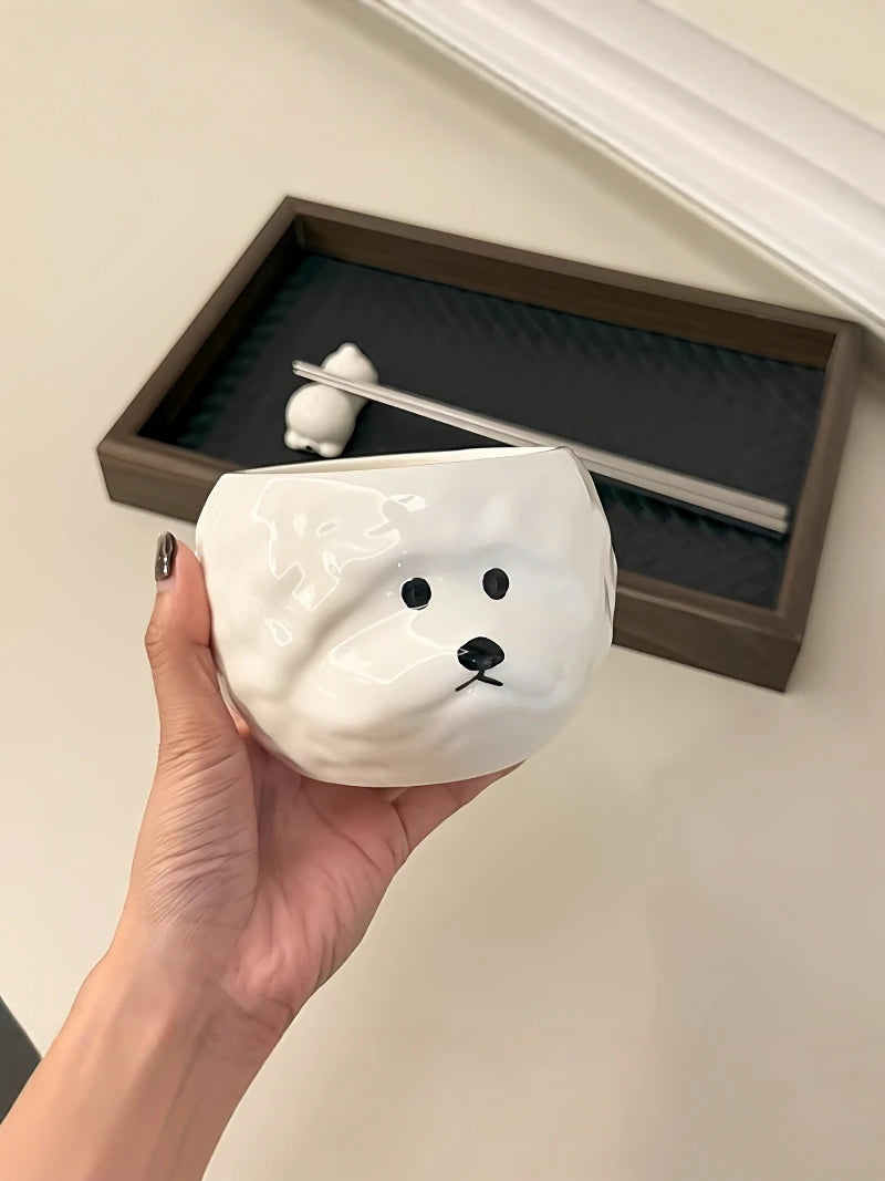 Cute Bichon Puppy Ceramic Chopstick Holder or Bowl