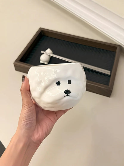 Cute Bichon Puppy Ceramic Chopstick Holder or Bowl