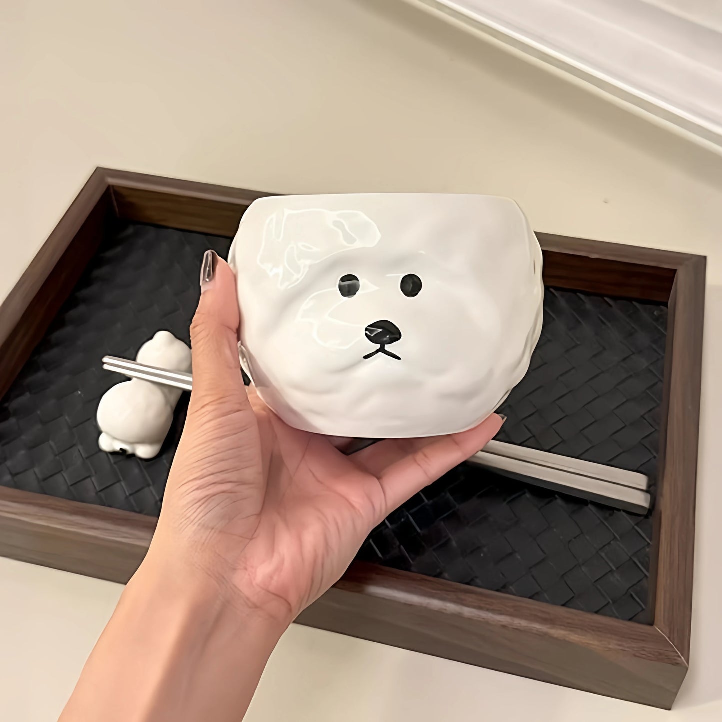 Cute Bichon Puppy Ceramic Chopstick Holder or Bowl