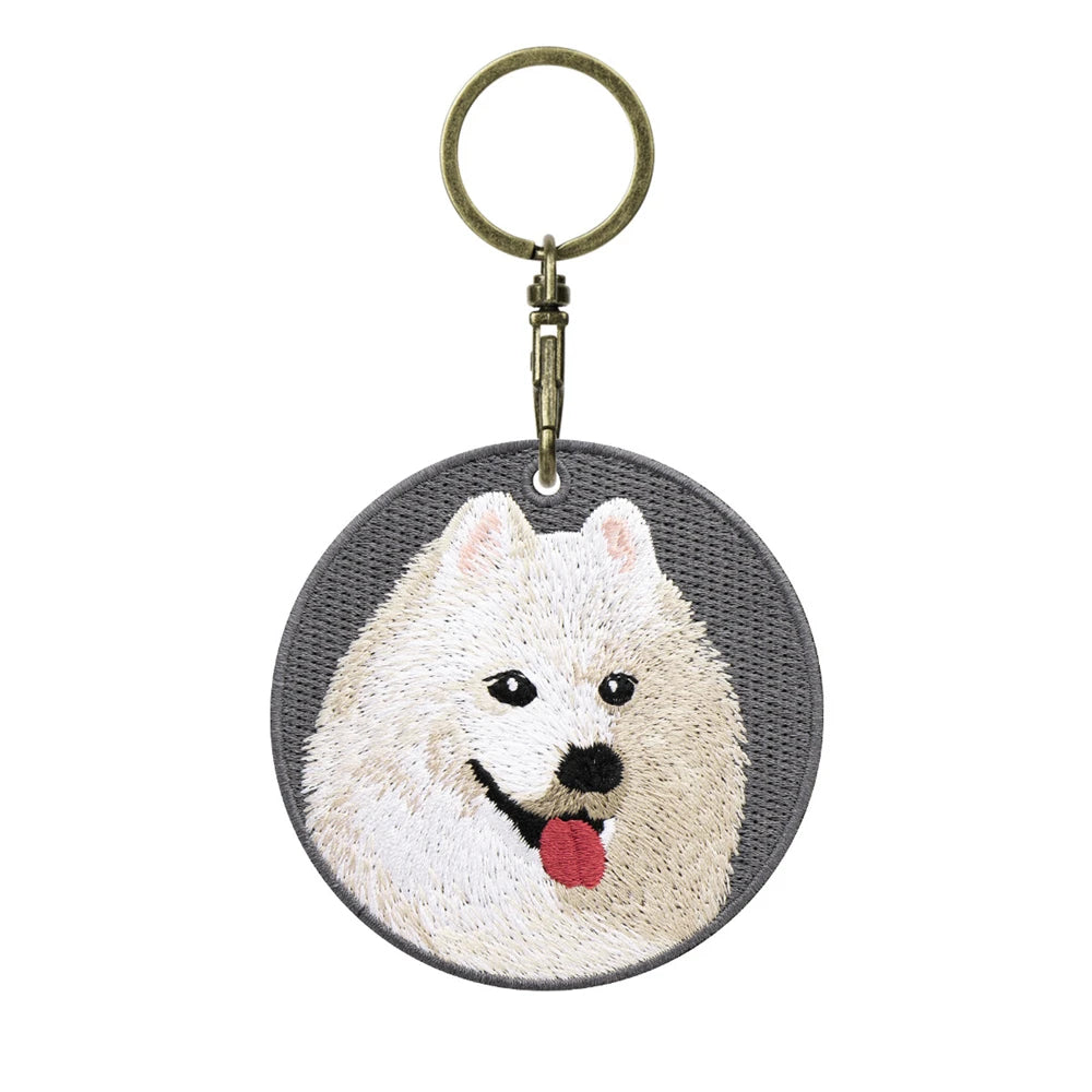 Double-Sided Embroidered Dog Keychain-Corgi Husky Poodle Border Collie Bag Pendant Cute Puppy Pet Accessories Gift for Men Women