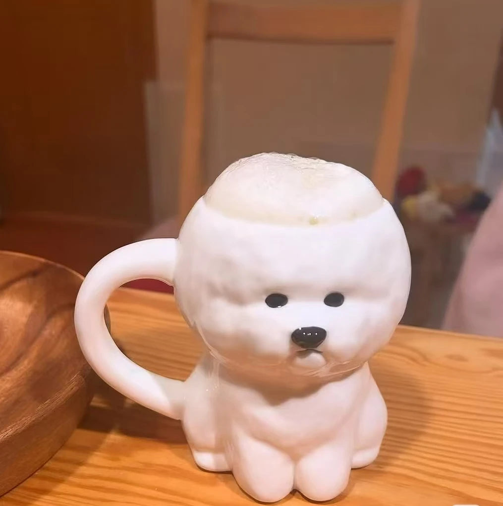 Cute Creative Small Dog Ceramic Mugs Office Coffee Cups Birthday Gifts Couples Cups Home Daily Use 400Ml-450Ml Capacity