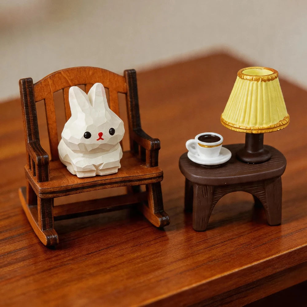 Hand Carved Wooden Rabbit Figurine Cute Mini Bunny Statue Natural Wood Animal Sculpture for Home Office Desk Easter Decor Gift