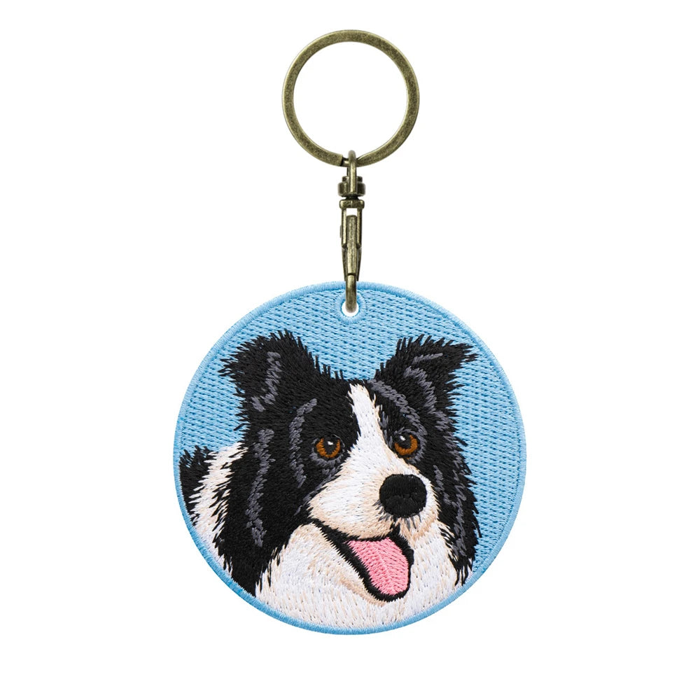 Double-Sided Embroidered Dog Keychain-Corgi Husky Poodle Border Collie Bag Pendant Cute Puppy Pet Accessories Gift for Men Women
