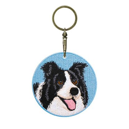 Double-Sided Embroidered Dog Keychain-Corgi Husky Poodle Border Collie Bag Pendant Cute Puppy Pet Accessories Gift for Men Women