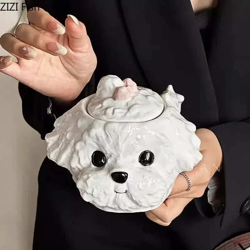 Cute Teddy Dog Shaped Mug Ceramic Cup&Saucer Dining Table Coffee Cup Milk Tea Mugs Afternoon Tea Teacup Fruit Juice Container