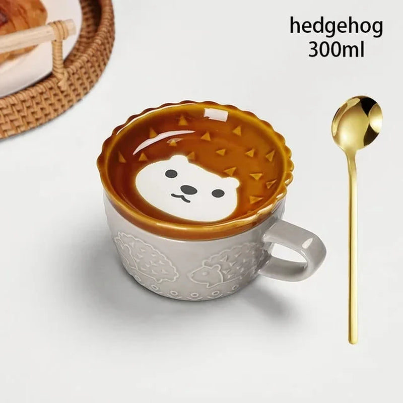 Japanese Cartoon Cat Coffee Mug with Animal Cat Pattern Lid Small Dish Cute Breakfast Cup Creative Coffee Cup Milk Cup Gift