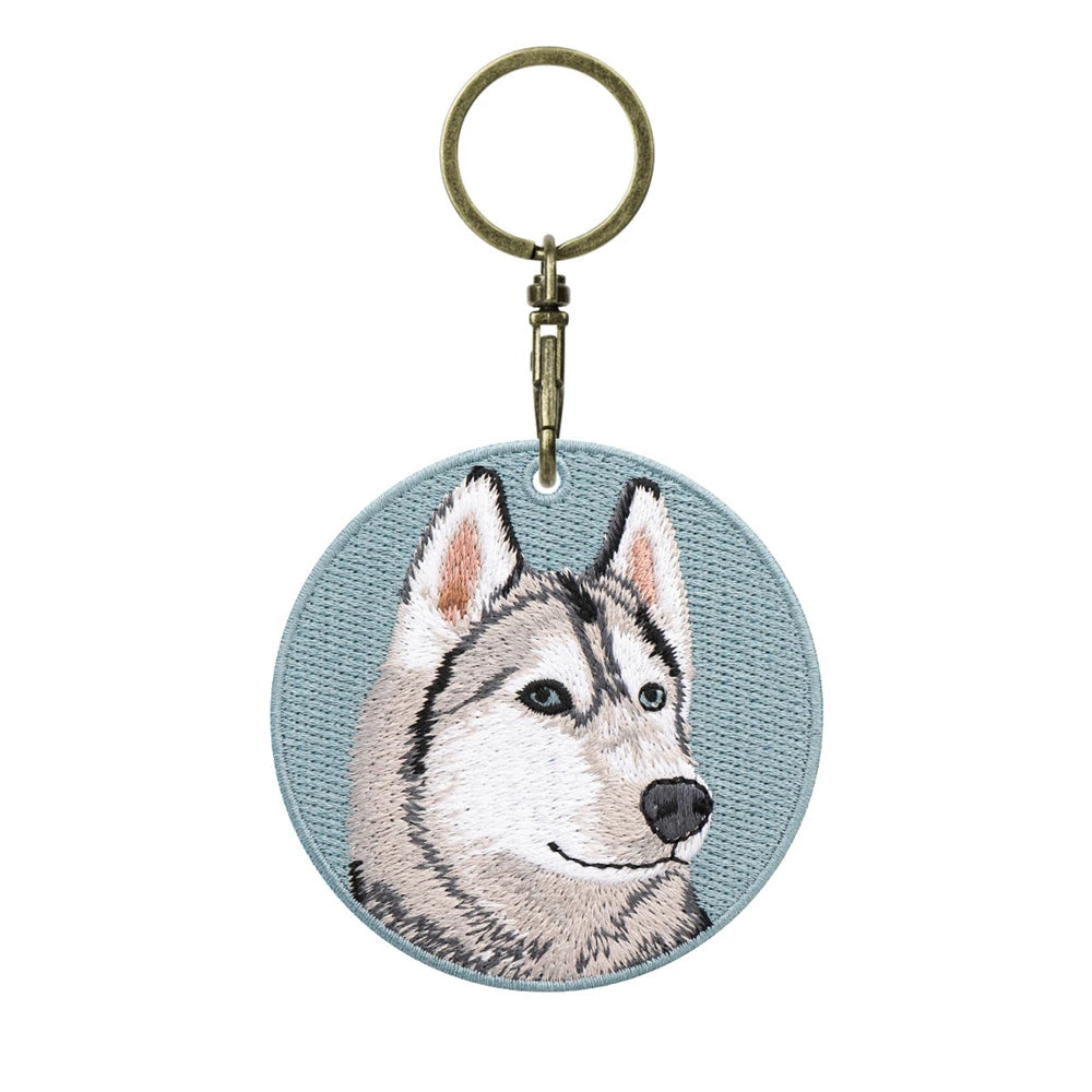 Double-Sided Embroidered Dog Keychain-Corgi Husky Poodle Border Collie Bag Pendant Cute Puppy Pet Accessories Gift for Men Women