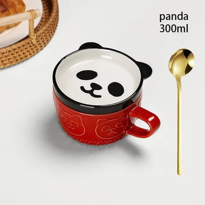 Japanese Cartoon Cat Coffee Mug with Animal Cat Pattern Lid Small Dish Cute Breakfast Cup Creative Coffee Cup Milk Cup Gift