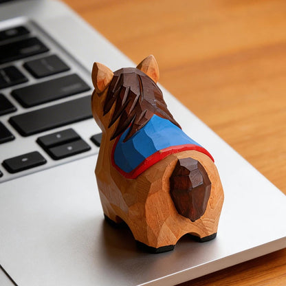 Cute Handmade Decorative Wooden Horse Figurine Animal Carving Ornament Statue Carving Home Room Desktop Accessories Decor Gift